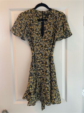 Topshop Black Mini Dress with Yellow Floral Print